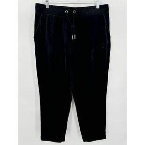 JUICY COUTURE Black Classic Y2K Velour Pull On Cropped Pants Size L